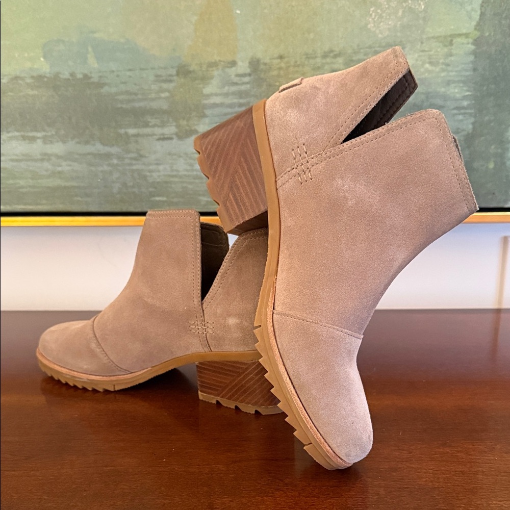 Sorel Women’s Cate Cutout Waterproof Ankle Booties in Taupe/Ash Suede - Picture 2 of 5